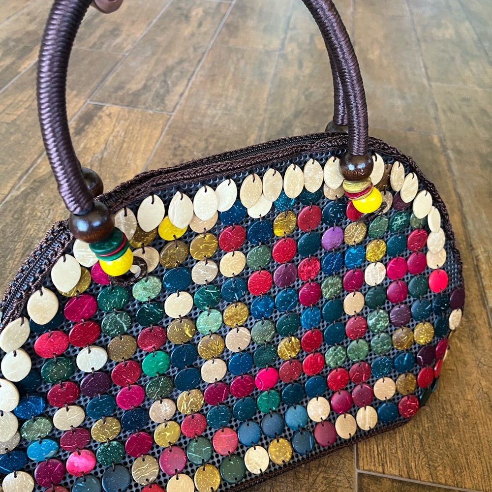 Need a fun, summer purse? This multicolored, wood-beaded bag is it!
